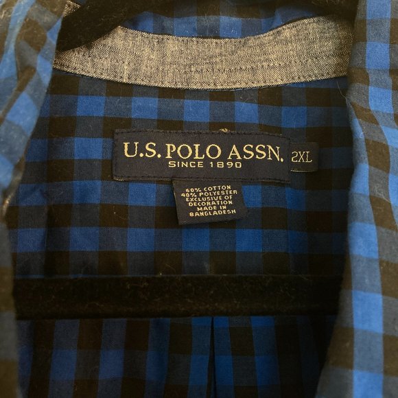 US Polo Assn Button Down Blue Black Mens 2XL Big and Tall - Picture 3 of 4